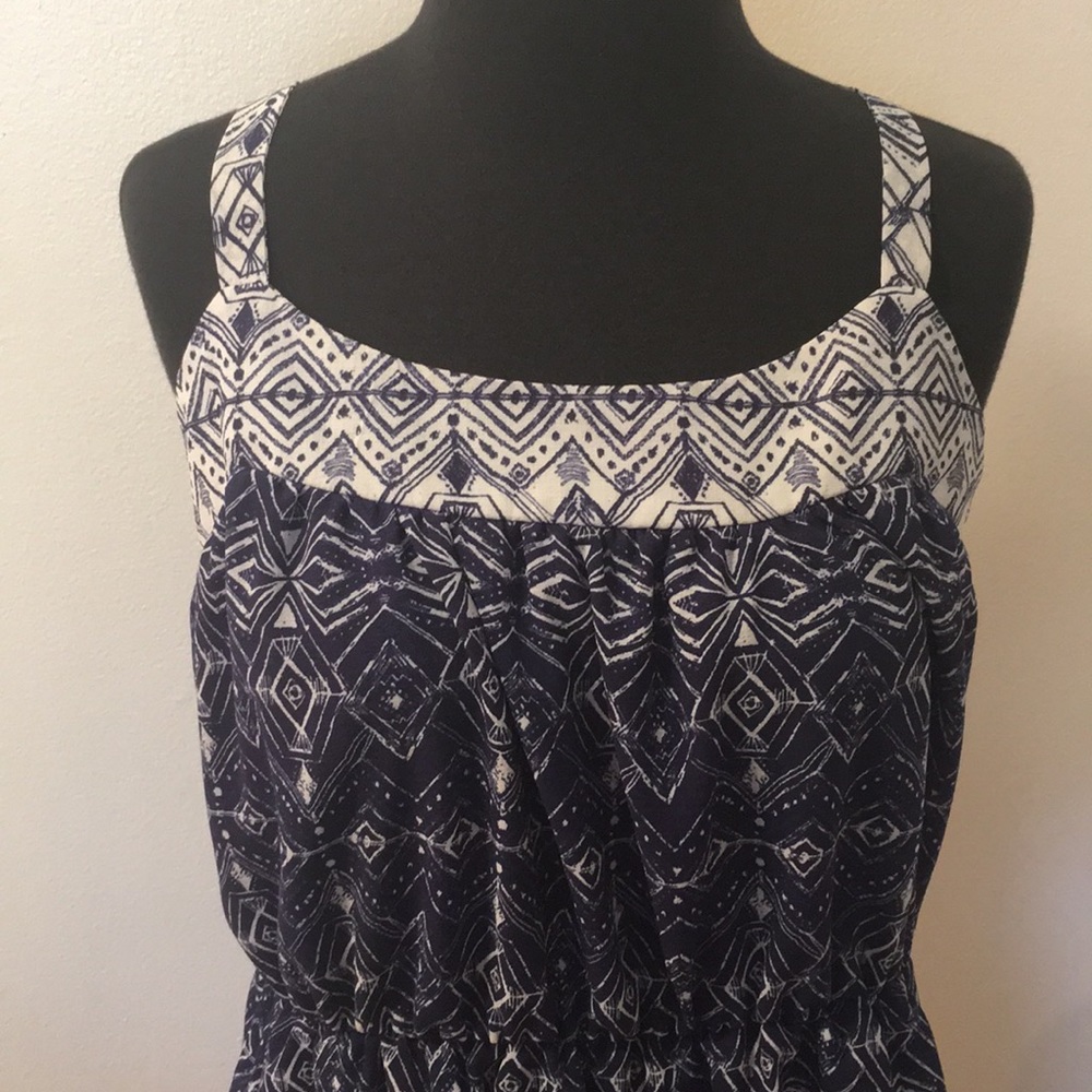 Rewind Blue and White Geometric Print Sundress, L - Picture 4 of 5